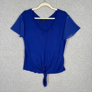 Kim Cami Top Medium Hem Tie Jersey Stretch Flutter Blouse Career Church Basic